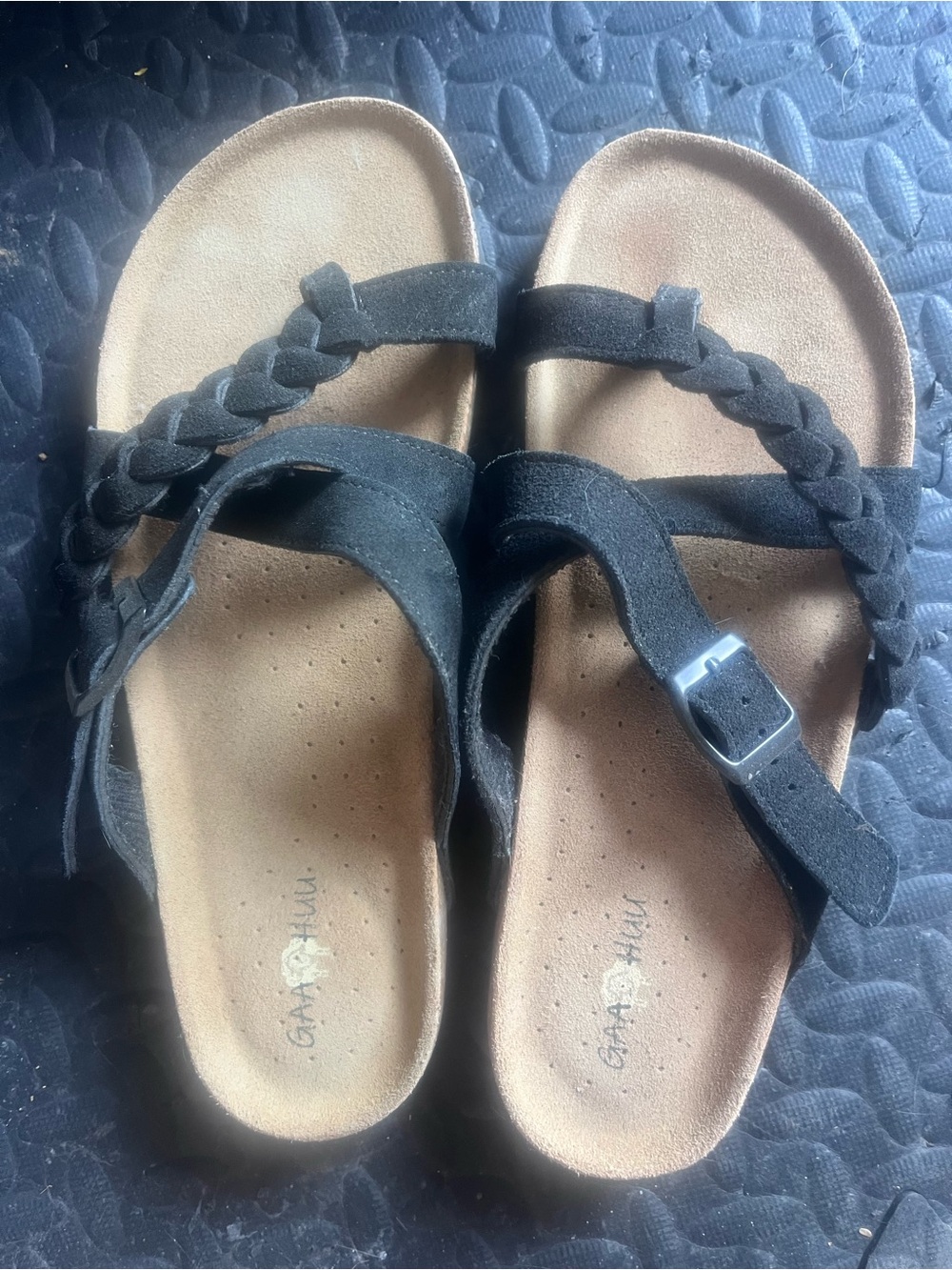 Black Braided Strap Women's Sandals - Comfort Footbed